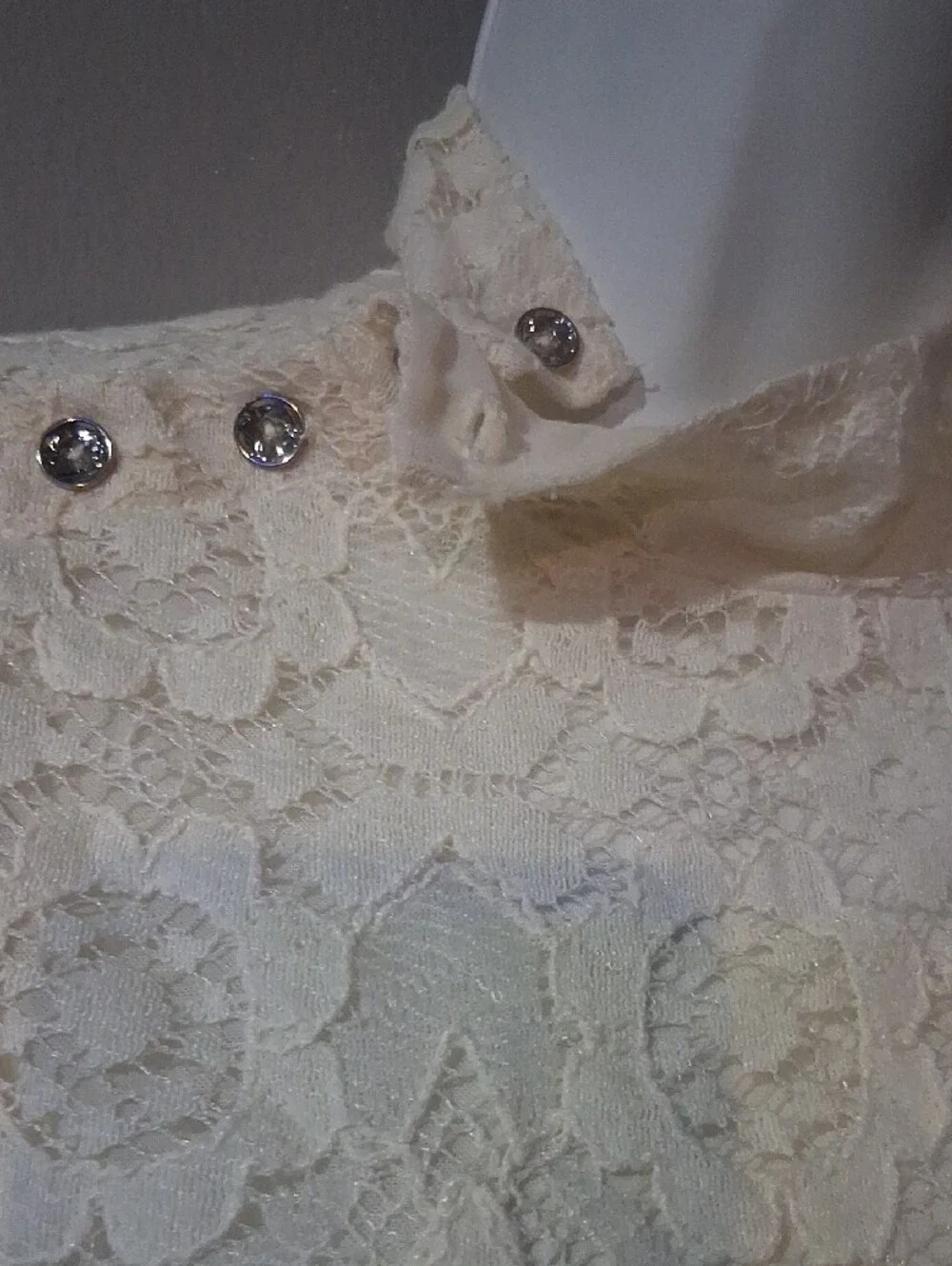 Anthropologie Cream Lace High-Neck Blouse with Shoulder Buttons